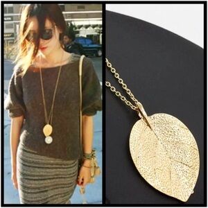Long Gold Leaf Statement Necklace